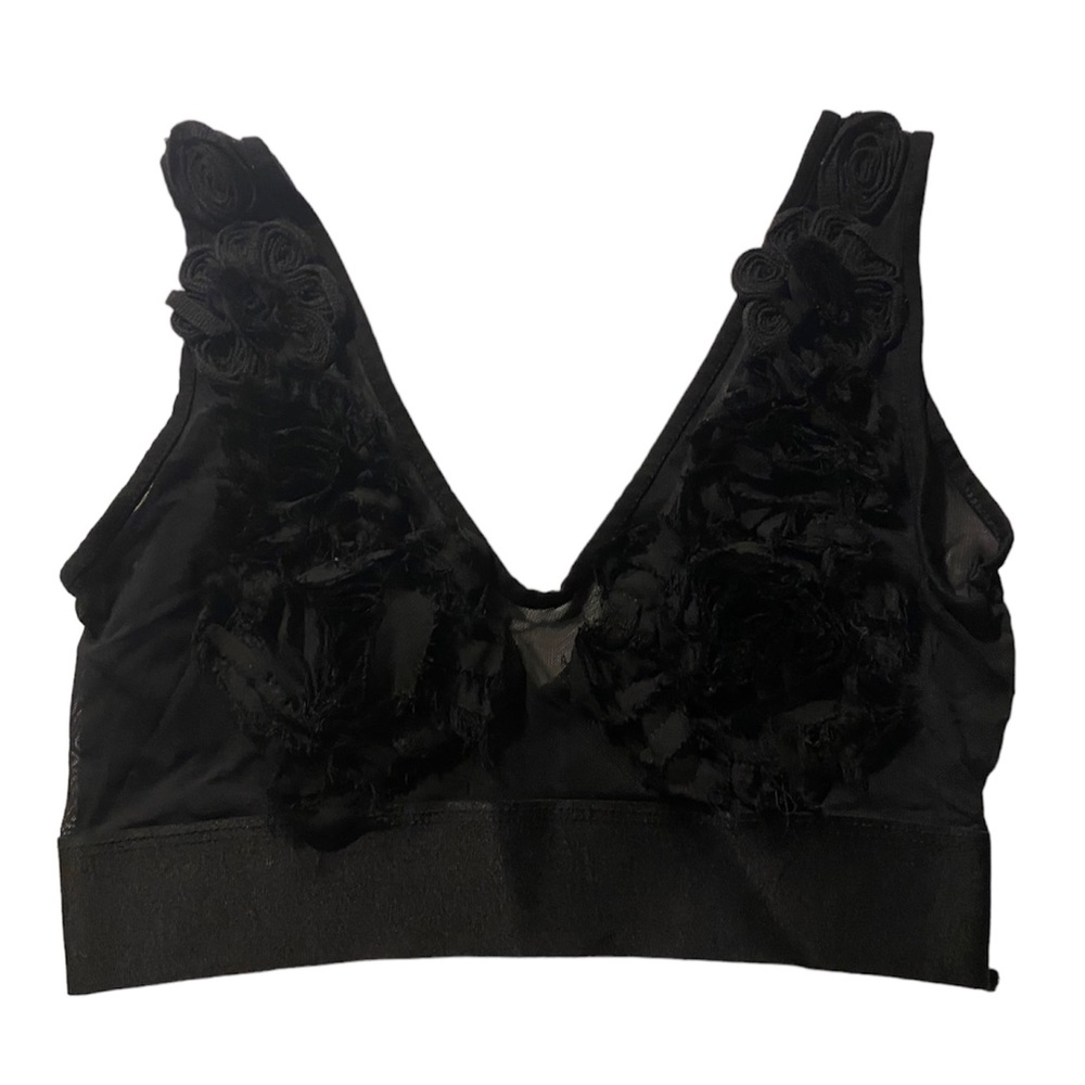 Bebe Floral Appliqué Mesh Crop Top